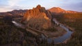 Aerial View Smith Rock Tuft and Basalt Cliffs Crooked River Sunset Royalty Free Stock Photo