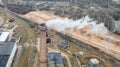 Aerial view smoking chimney of the gas boiler plant