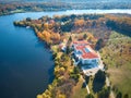 Aerial view of Snagov Palace and the lake Royalty Free Stock Photo