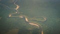 Aerial view of the snake shape river near Huston Texas