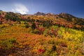Aerial view of Snow basin in Utah filled with brilliant fall foliage