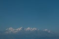 Aerial view of snow capped Himalayan mountains and clear blue sky on the flight from Tibet to Nepal. Royalty Free Stock Photo