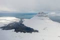 Aerial view of the snow-capped Mount Kirkjufell in early spring in Iceland. Royalty Free Stock Photo