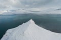 Aerial view of the snow-capped Mount Kirkjufell in early spring in Iceland. Royalty Free Stock Photo