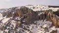 Aerial view of the snow-capped peaks of the mountains in the interior of Alicante. Royalty Free Stock Photo