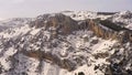 Aerial view of the snow-capped peaks of the mountains in the interior of Alicante. Royalty Free Stock Photo