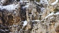 Aerial view of the snow-capped peaks of the mountains in the interior of Alicante. Royalty Free Stock Photo