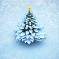 Aerial view snow christmas tree pine isolated.