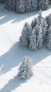 Aerial view of snow-covered fir trees in winter mountain forest. Winter nature background, Christmas holiday wallpaper Royalty Free Stock Photo