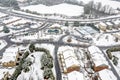 Aerial view snow covered houses in Atlanta Georgia suburbs