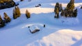 Aerial view of snow covered houses in small rural town in Switzerland Royalty Free Stock Photo