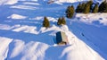 Aerial view of snow covered houses in small rural town in Switzerland Royalty Free Stock Photo