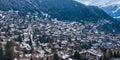 Aerial View of the Snow Covered Verbier, Switzerland, in the Winter Season.