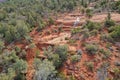 Aerial view of a snow melt waterfall cascading down a red rock cliffside in Sedona, Arizona Royalty Free Stock Photo