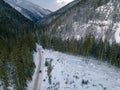 aerial view of snowed road in tatra mountains Royalty Free Stock Photo