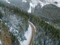 aerial view of snowed road in tatra mountains Royalty Free Stock Photo