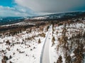 aerial view of snowed road in tatra mountains Royalty Free Stock Photo