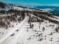 aerial view of snowed road in tatra mountains Royalty Free Stock Photo