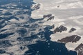 Aerial view of the snowy ice-covered landmass in Antarctica