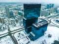 Aerial view of snowy Katowice in winter, Poland