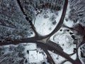 Aerial view snowy landscape. View from a drone