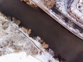 Aerial view of snowy River Severn, Shrewsbury.