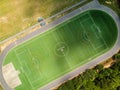 Aerial view of a soccer field and a race track in a local park in the suburbs of Atlanta Royalty Free Stock Photo