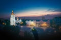 Aerial view of Sofiyivska Square and St Sophia Cathedral illuminated at night - Kiev, Ukraine