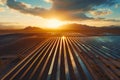 Aerial view of a solar farm generating solar power over many rows of solar panels Royalty Free Stock Photo