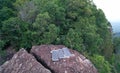 Aerial view of the solar panels isolated on the rocky mountain view point Royalty Free Stock Photo