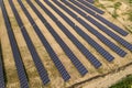 Aerial view of solar power plant. Electric panels for producing clean ecologic energy