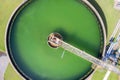 Aerial view of The Solid Contact Clarifier Tank type Sludge Recirculation in Water Treatment plant in factory. Industry and