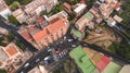 Top down Aerial view of Sorrento city, Meta, Piano coast, Italy, street of mountains old city, tourism concept Royalty Free Stock Photo