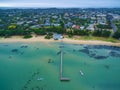 Aerial view of Sorrento Long Pier, suburban houses, and The Bath Royalty Free Stock Photo