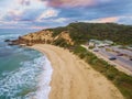 Aerial view of Sorrento Ocean Beach and Coppins Lookout at sunrise. Mornington Peninsula, Melbourne, Australia.