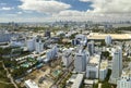 Aerial view of South Beach architecture. Miami Beach city with high luxury hotels and condos. Tourist infrastructure in Royalty Free Stock Photo