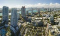 Aerial view of South Beach architecture. Miami Beach city with high luxury hotels and condos. Tourist infrastructure in Royalty Free Stock Photo