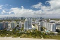 Aerial view of South Beach architecture. Miami Beach city with high luxury hotels and condos. Tourist infrastructure in Royalty Free Stock Photo