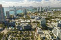 Aerial view of South Beach architecture. Miami Beach city with high luxury hotels and condos. Tourist infrastructure in Royalty Free Stock Photo