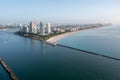 Aerial view of South Beach and South Pointe in Miami Beach, Florida at sunrise.