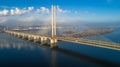 Aerial view of the South Bridge. Aerial view of South subway cable bridge. Kiev, Ukraine.