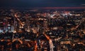 Aerial view of south west London, blue hour just after sunset, orange yellow street lights starting to glow Royalty Free Stock Photo