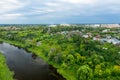 Aerial view of the Southern District of Torzhok and the Church of the Icon of the Mother of God of Tikhvin in Torzhok Royalty Free Stock Photo