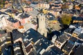 Aerial view of Spanish town of Puigcerda with medieval church belfry Royalty Free Stock Photo