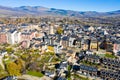 Aerial view of Spanish town of Puigcerda with medieval church belfry Royalty Free Stock Photo