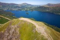 Aerial view of the spectacular Catbells ridge overlooking Derwentwater in the English Lake District National Park