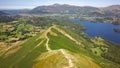 Aerial view of the spectacular Catbells ridge overlooking Derwentwater in the English Lake District National Park