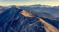 Aerial view of spectacular mountain ridge in autumn colors. Royalty Free Stock Photo