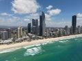 Aerial view of a spectacular sunset on Surfers Paradise on the Gold Coast Australia. Royalty Free Stock Photo