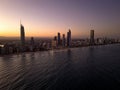 Aerial view of a spectacular sunset on Surfers Paradise on the Gold Coast Australia. Royalty Free Stock Photo